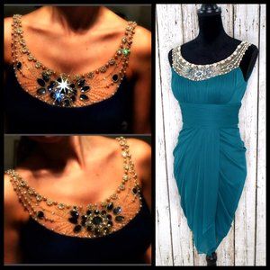Adrianna Papell Illusion Dress RARE Turquoise